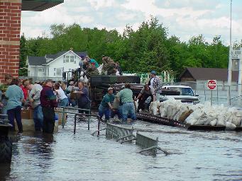 Unloading sandbags